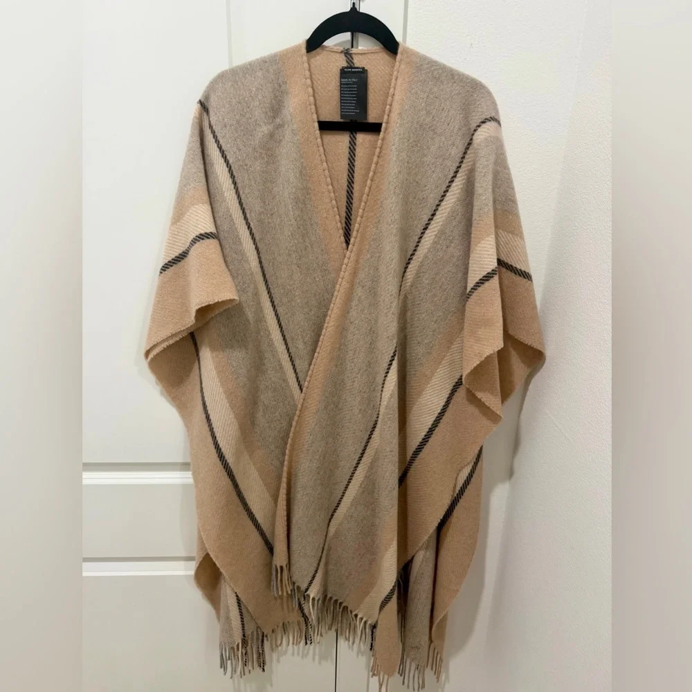 Club Monaco Beige & Black Striped Wool Poncho - Picture 1 of 4